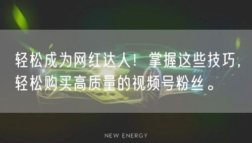 轻松成为网红达人！掌握这些技巧，轻松购买高质量的视频号粉丝。